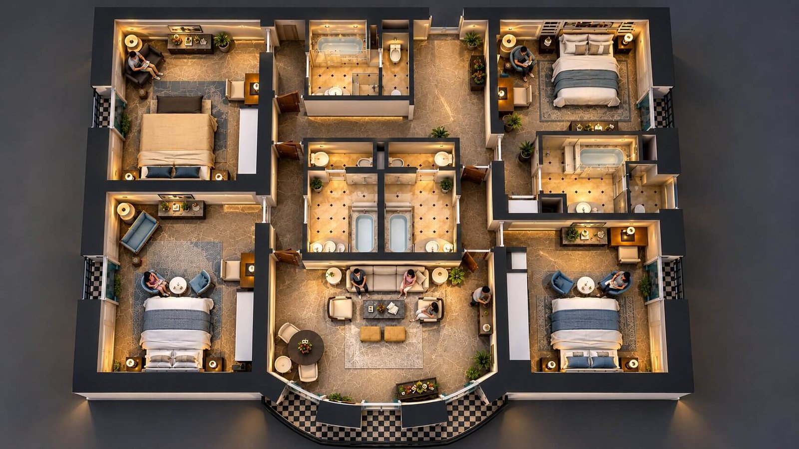 3-bedroom living floor plan visualization