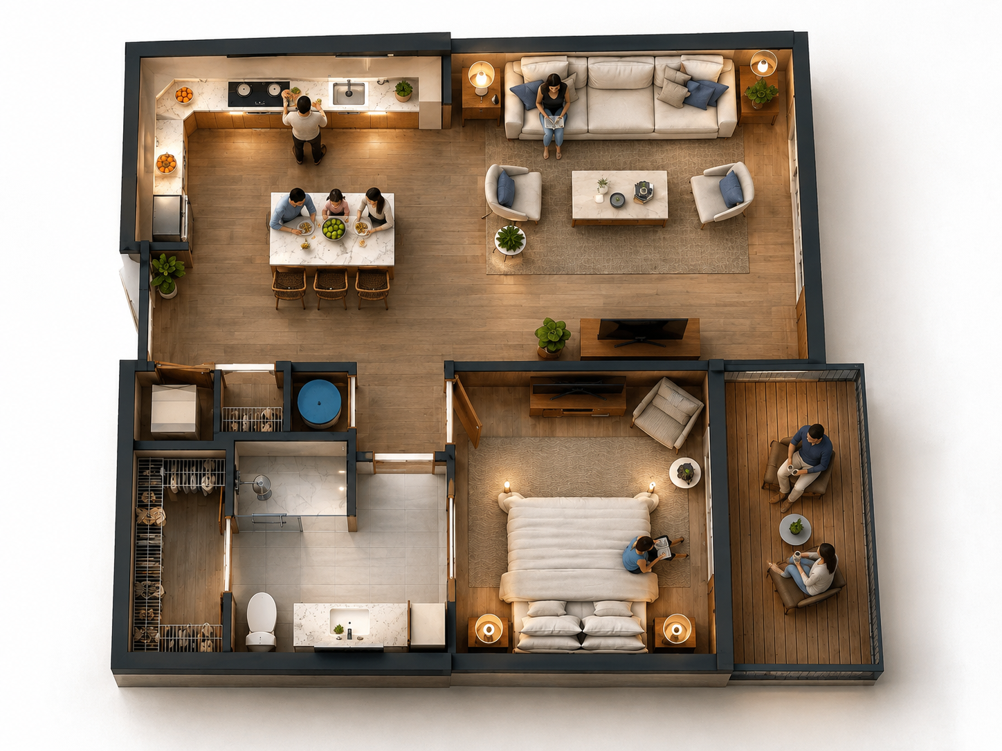 2D floor plan diagram with furniture symbols showing room dimensions and wall configuration
