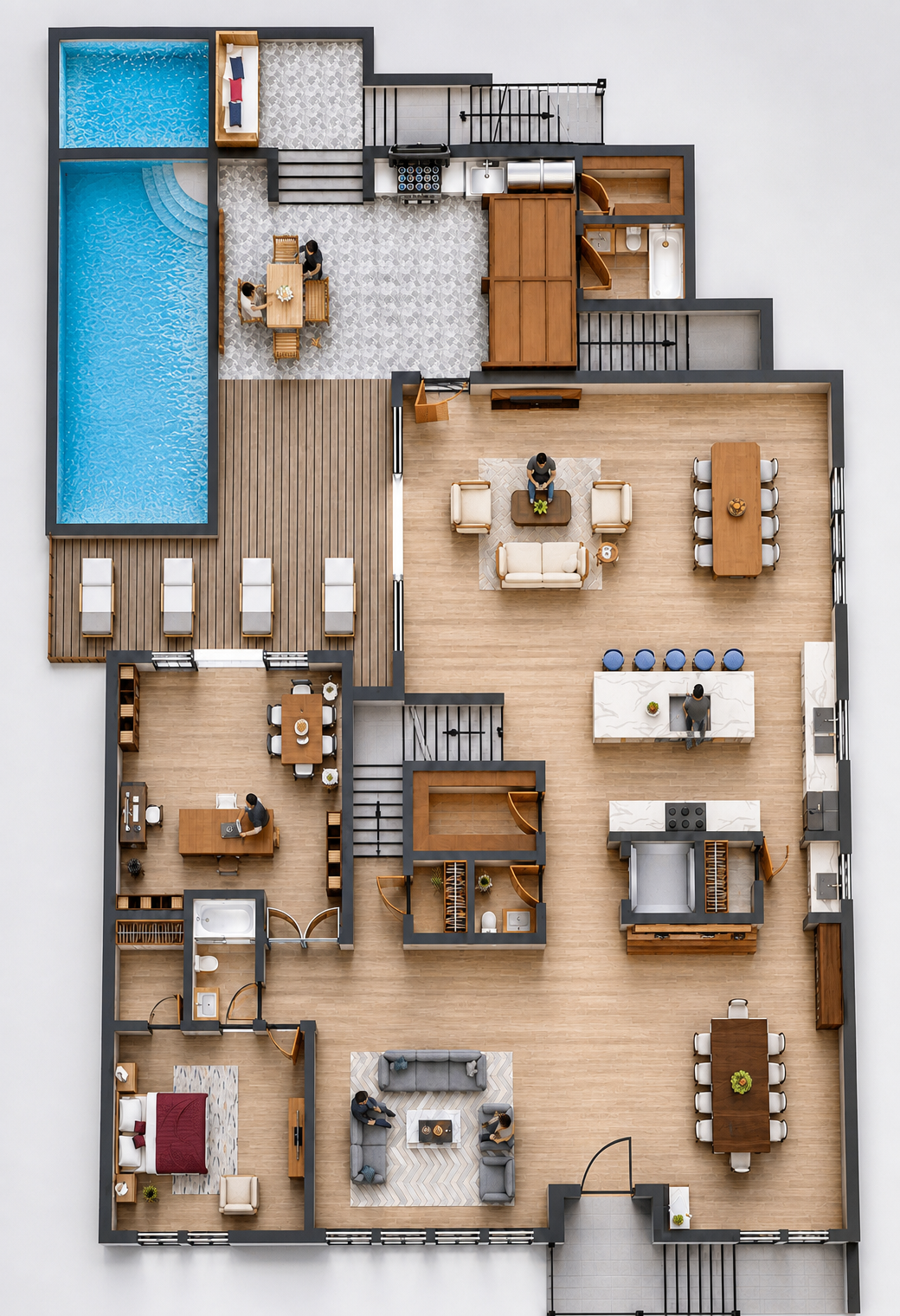 3D floor plan of a 4-bedroom villa — Floor Plan Studio Califonia