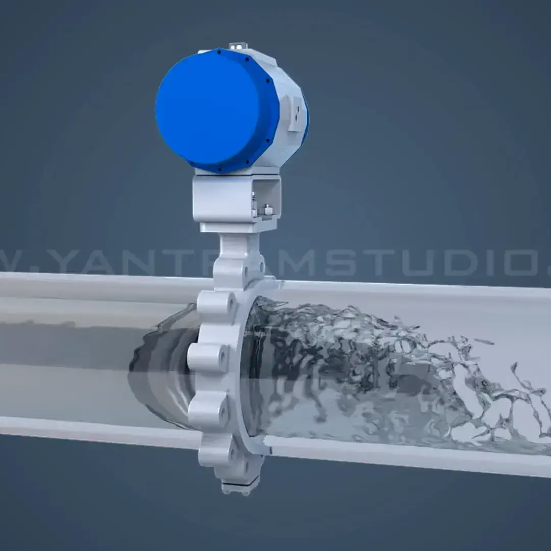 Industrial valve assembly mounted on pipe with blue sphere control head and threaded connection. — 3D Modeling Services Rio De Janeiro