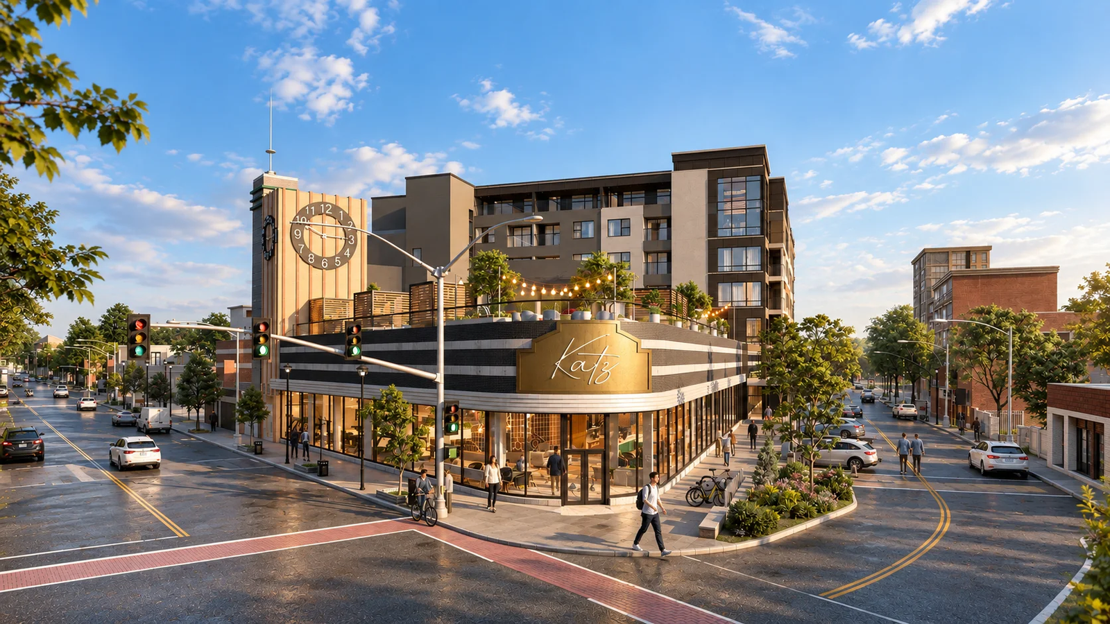 A stylish restaurant and bar with a modern facade in a city setting. — San Diego Rendering Studio