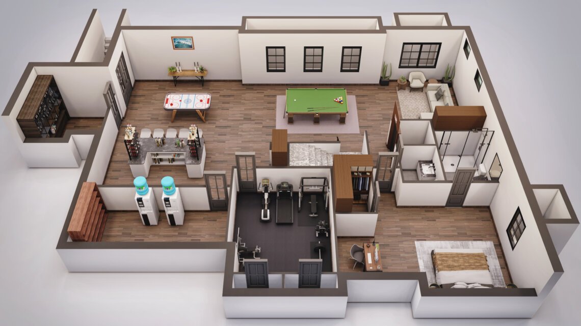 Basement Floor Rendering 3D Architectural Rendering Services Los Angeles Texas