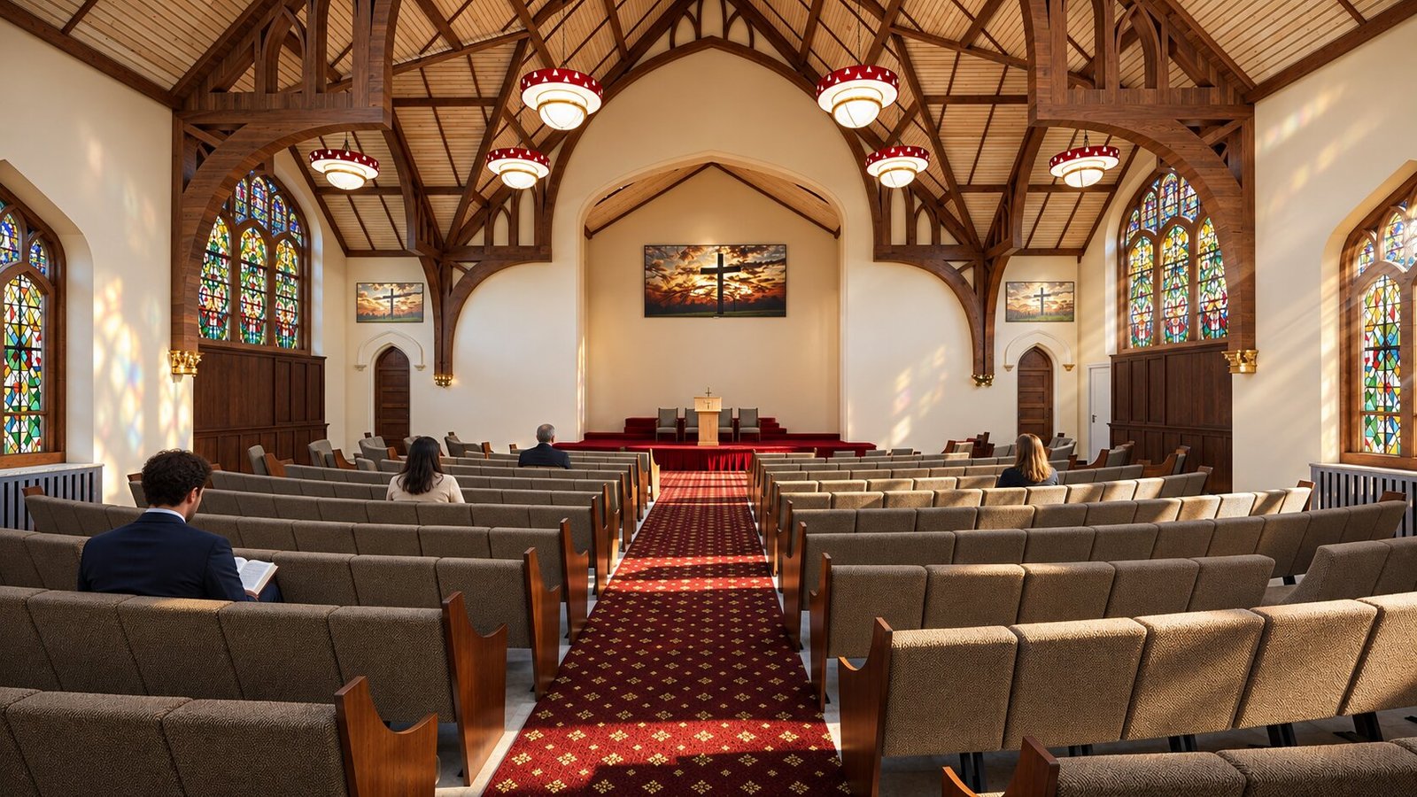 Another angle of the church interior with seating arrangement — Church Auditorium Visualization