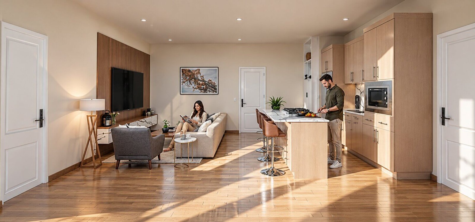 Integrated kitchen and sitting area reflecting open design. — Photorealistic Interior Renders Houston