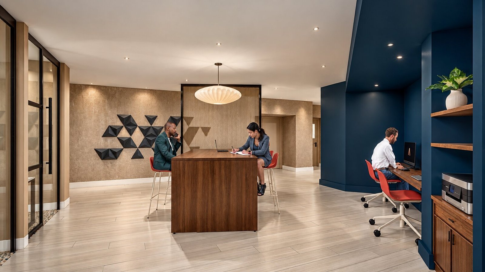 Functional workspace with collaborative areas — Office Interior Rendering