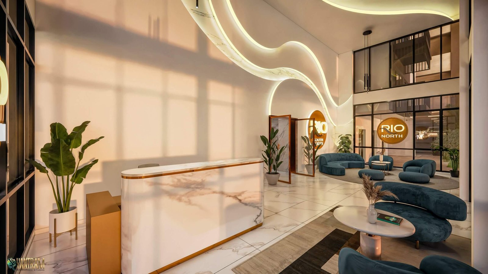 Elevate Your Space Captivating 3D Interior Rendering for Elegant Lobby Designs – 3D rendering by Yantram Studio