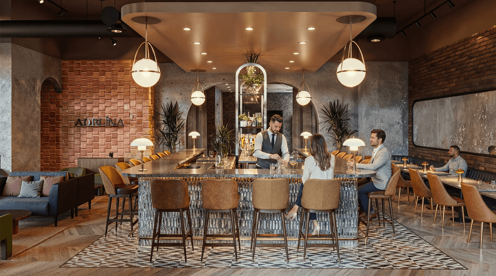 Bar area with patrons enjoying drinks and conversation — 3D Restaurant Rendering Company