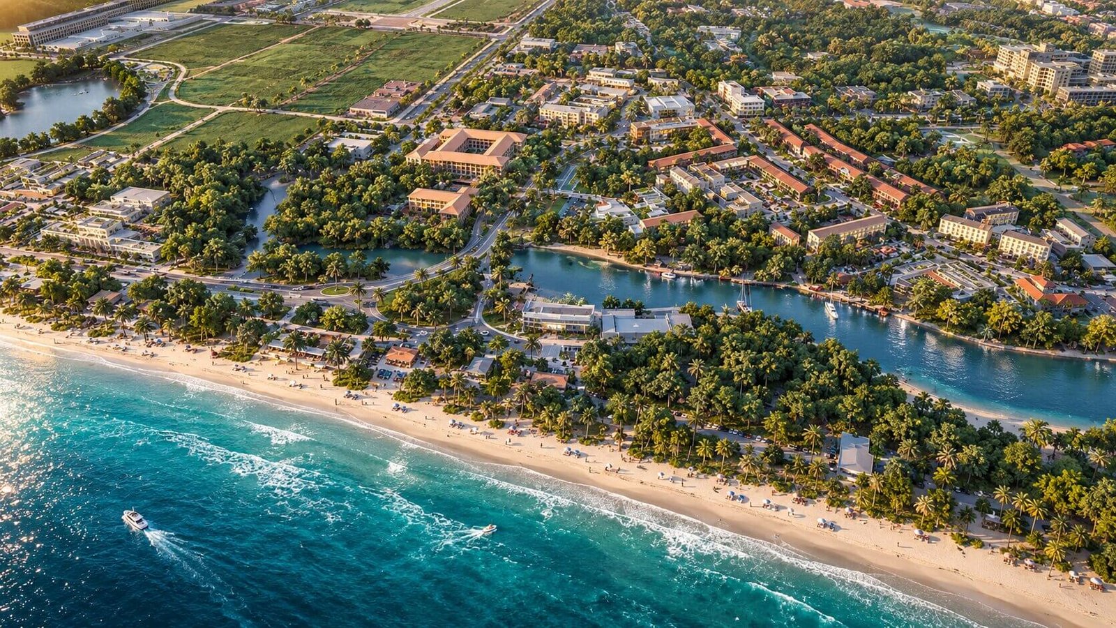Aerial view of a residential community with lush landscaping — Aerial 3D Visualization For Developers Brazil