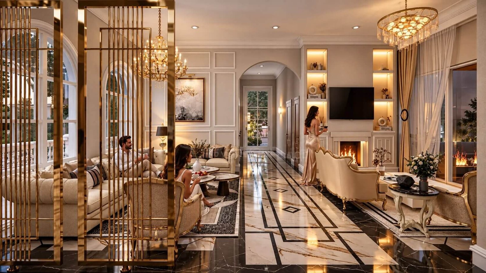 A grand entryway with decorative elements and a luxurious ambiance. — 3D Interior Visualization Los Angeles