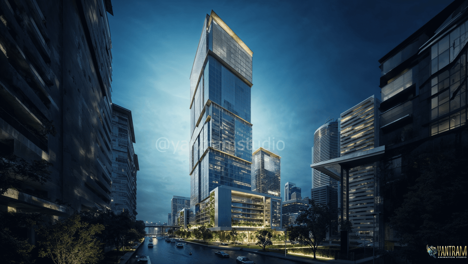 Night view of a high-rise building in Seattle — 360 Architectural Visualization Company Seattle