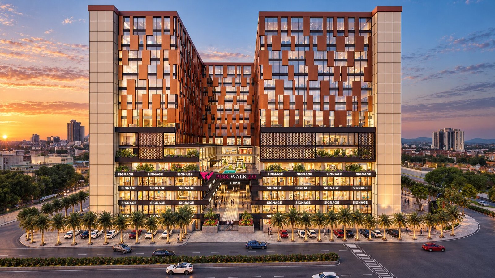 Exterior rendering of a commercial complex — Office Interior Rendering