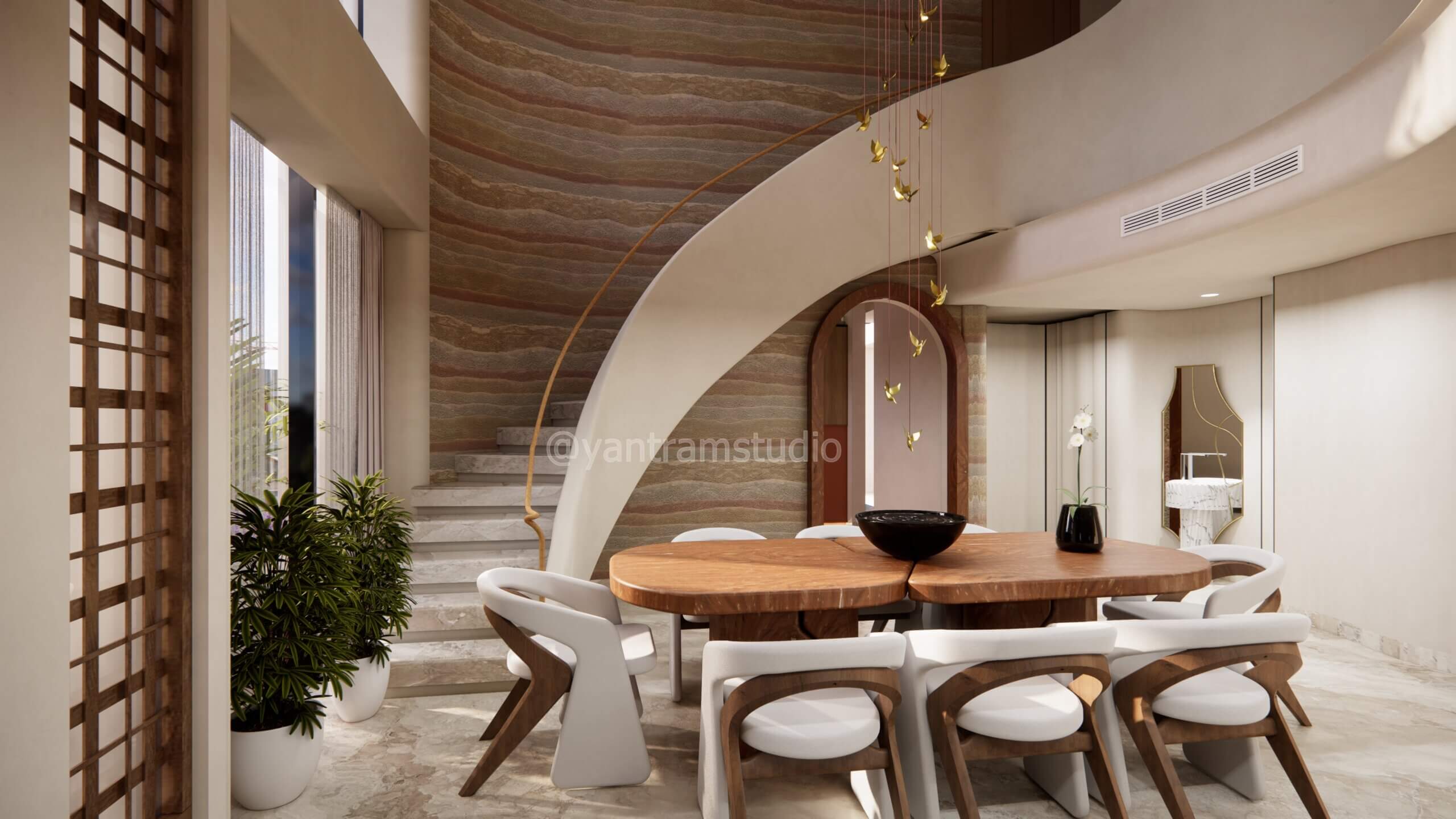 contemporary home interior dining space render by yantram studio