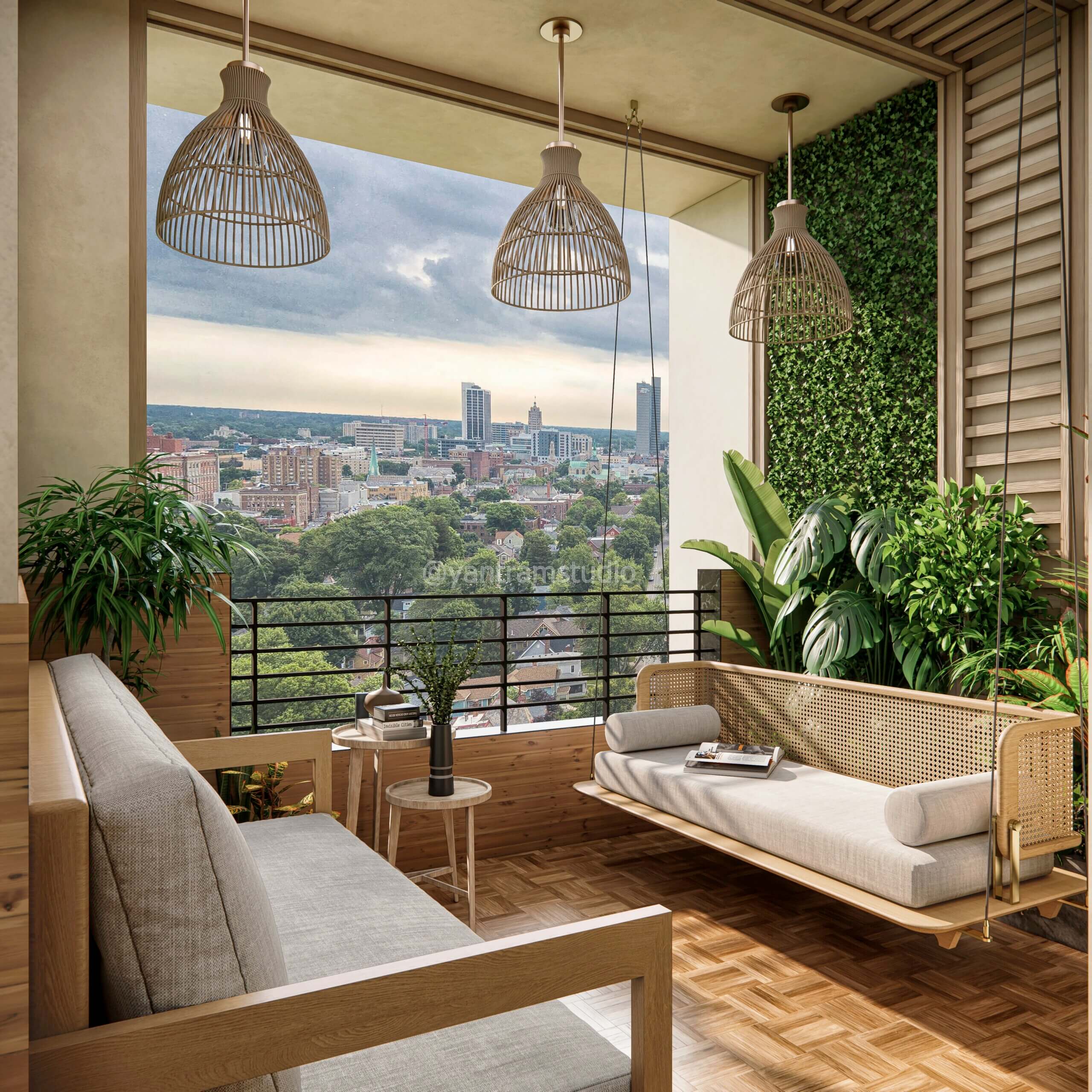 modern balcony interior design with city view yantram studio