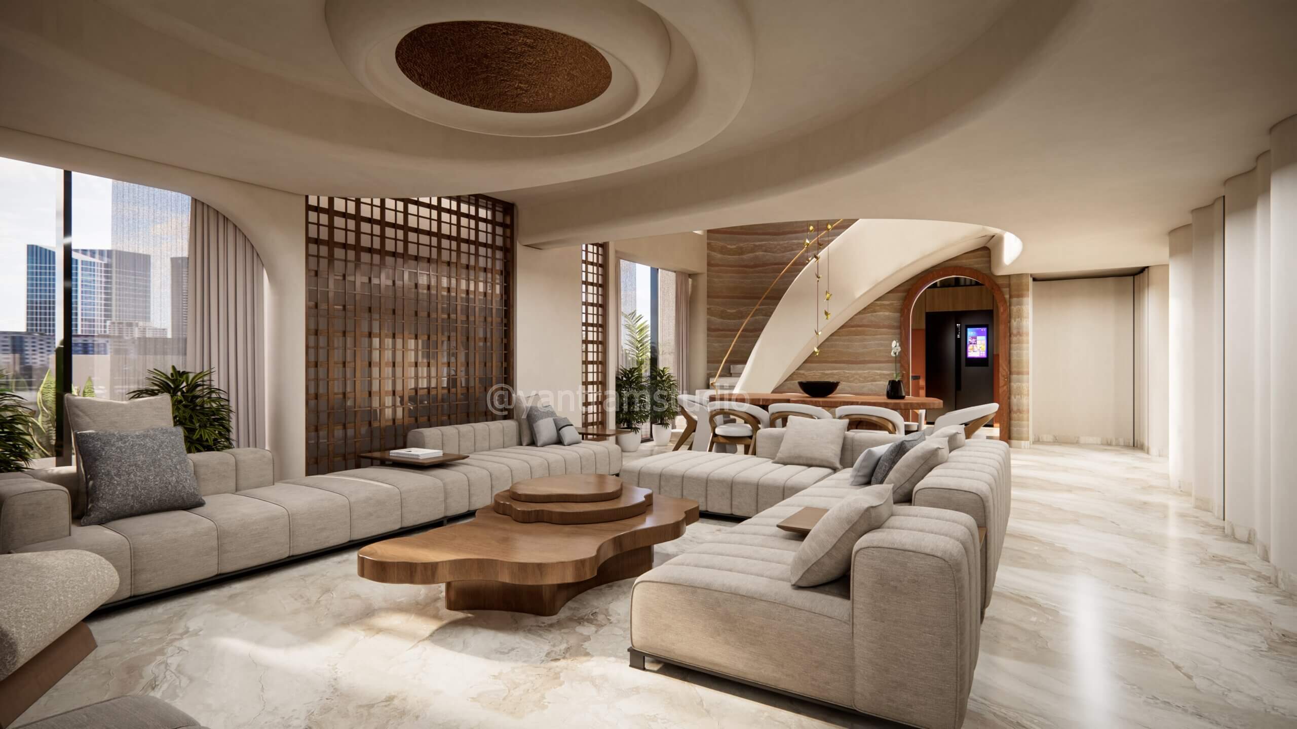 High-Quality 3D Interior Rendering Solutions in Mumbai, India: Stylish Living, Dining, and Home Entertainment Spaces.