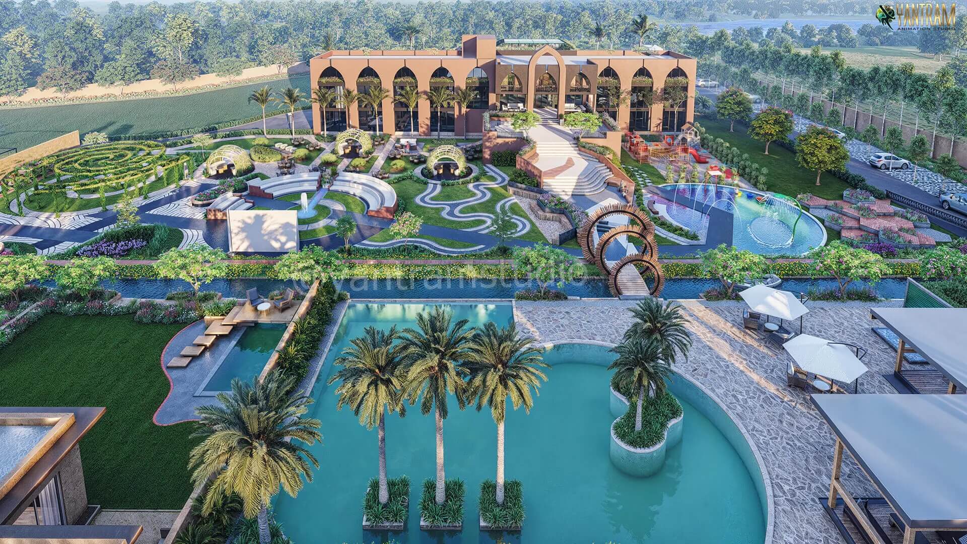 Luxurious Garden Retreat with Pools Pathways Water Features and Contemporary Architecture Surrounded by Nature.jpg