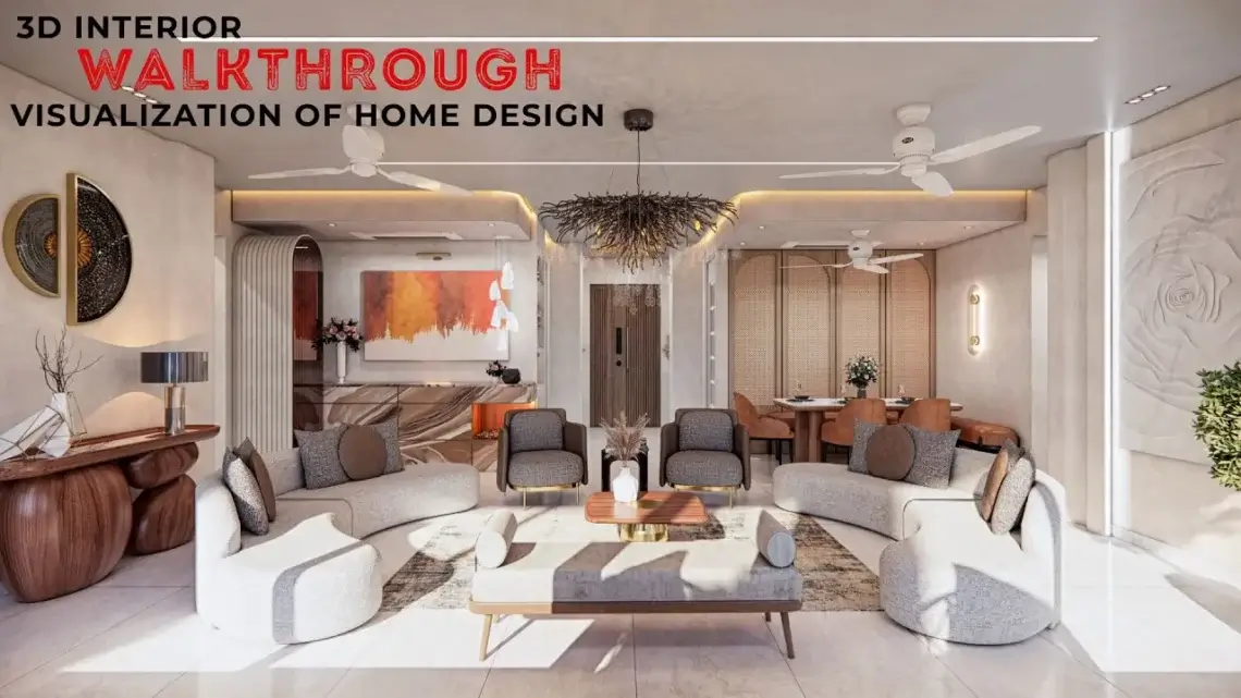 3D interior walkthrough of a luxury modern home living and dining room in Munich — 3D Interior Walkthrough Services Munich