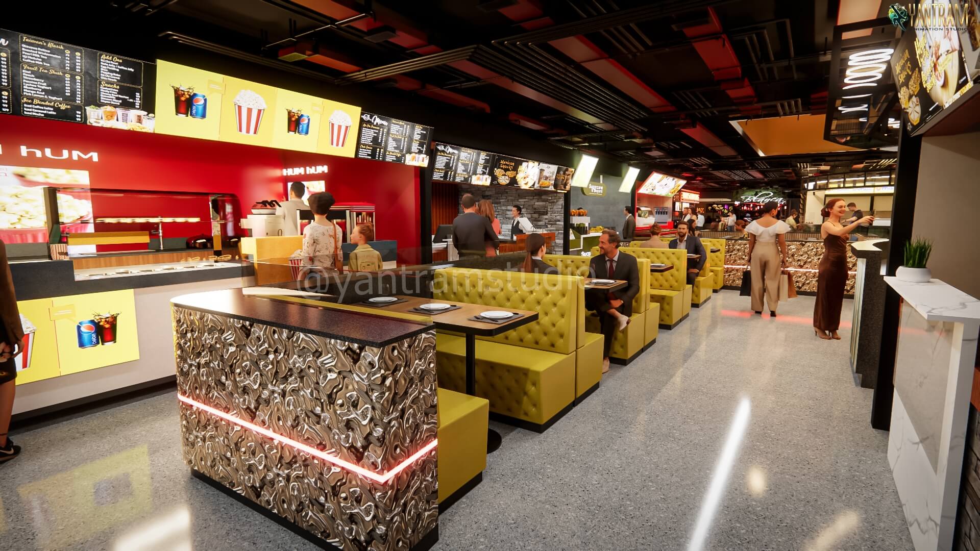Designing Lively Food Courts with a Professional 3D Interior Design Studio