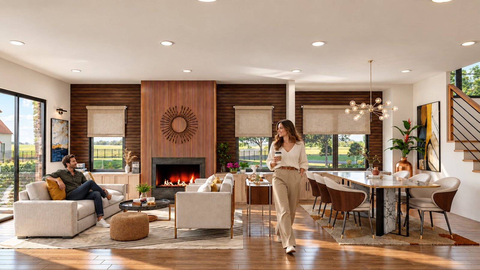 Modern kitchen and dining area with elegant decor