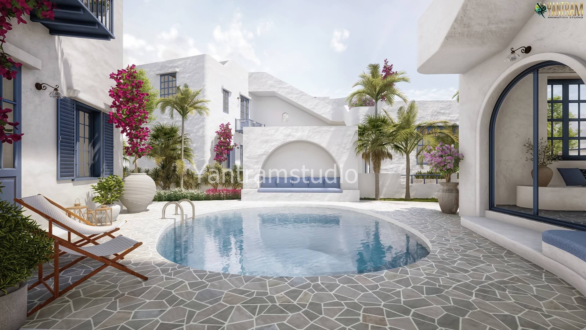 Mediterranean Luxury Reimagined Through Santorini Style 3D Architectural Rendering