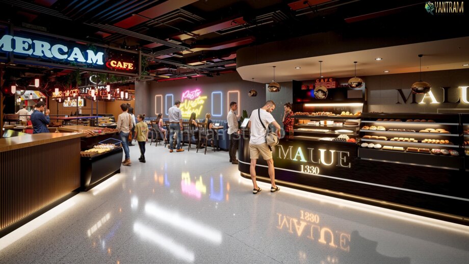 Modern Café Design Visualized Through Interior Rendering Services