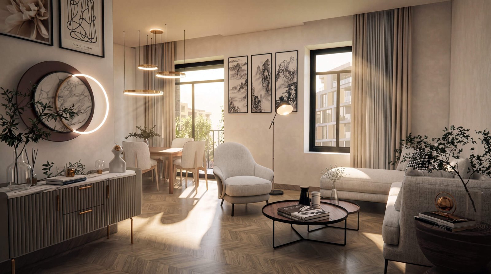 3D Interior Rendering Transforming Homes in California – Living, Dining, Kitchen & Bedroom