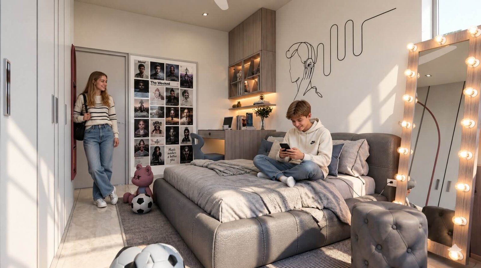 Kids bedroom with study area — 3D Interior Walkthrough Services Company Munich