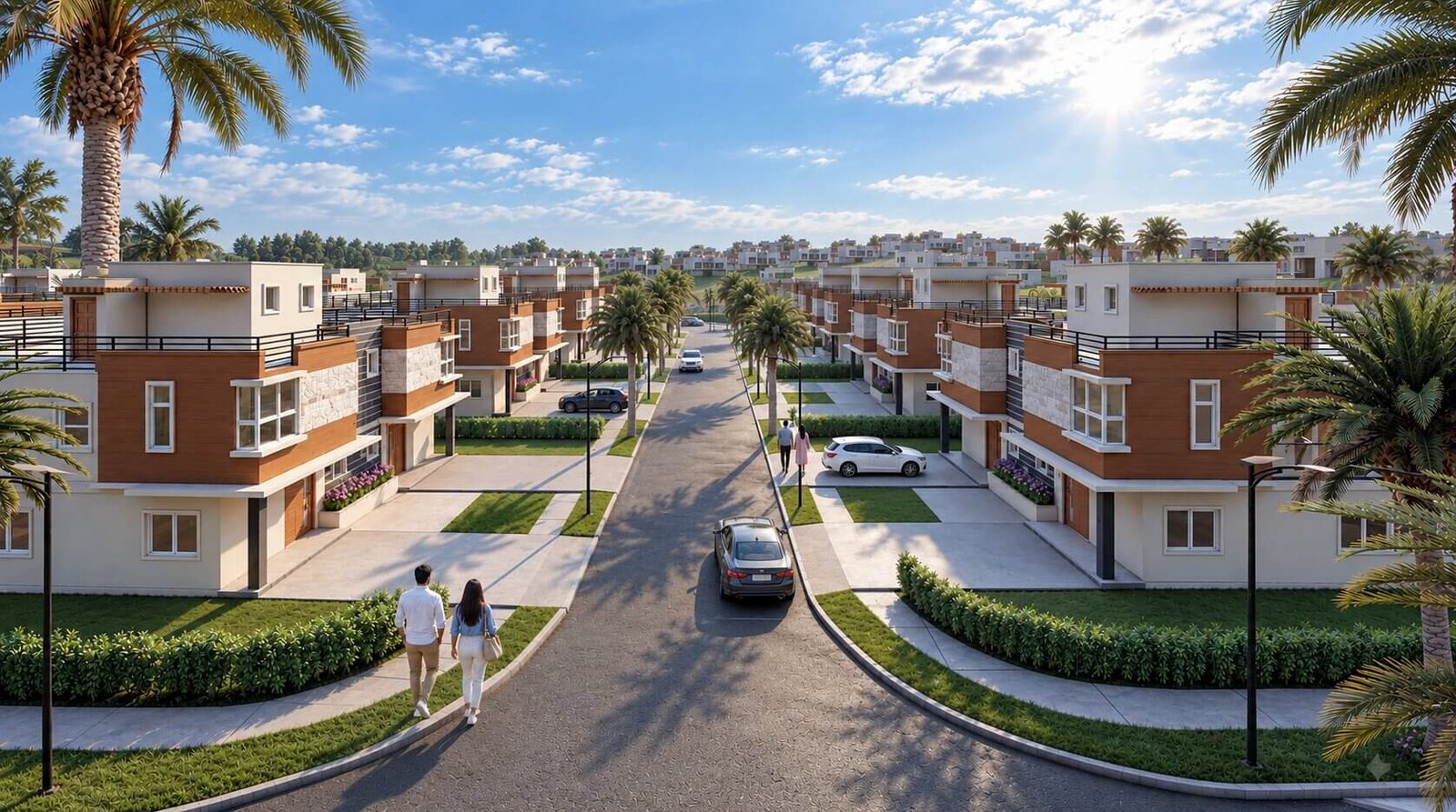 Aerial view of a modern residential township with villas. — Floor-to-ceiling Glazed Walls