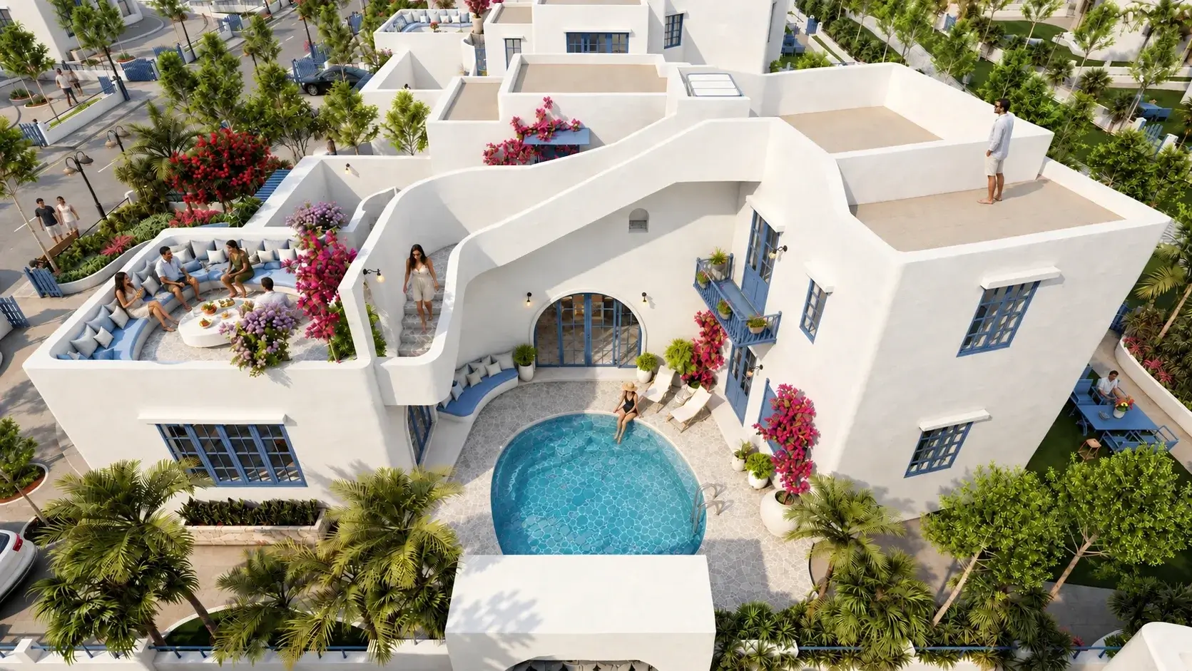 Top view of a private luxury villa with pool terrace — 3D Architectural Design Ukraine