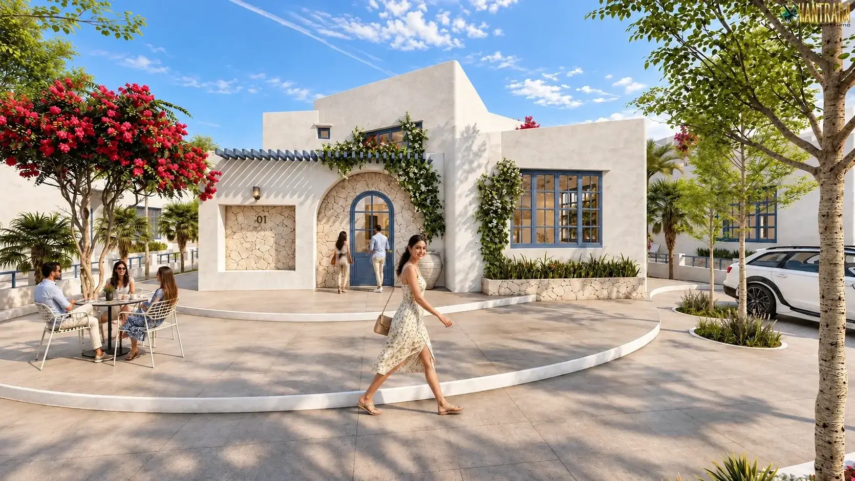 Entrance exterior of a luxury villa with Mediterranean features — Ukraine 3D Rendering Studio