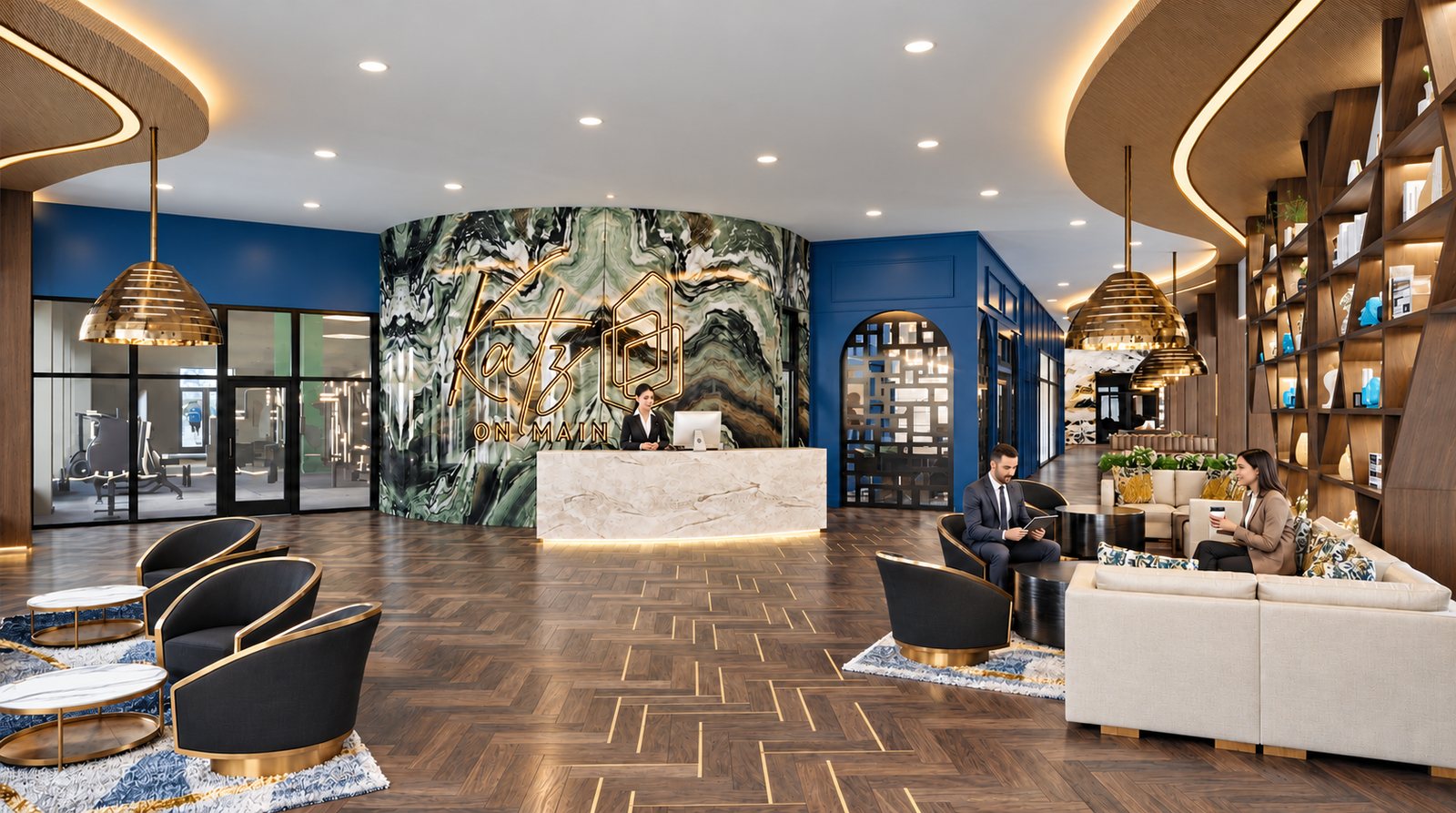 Modern reception area with artistic wall design — Hospital Lobby Design