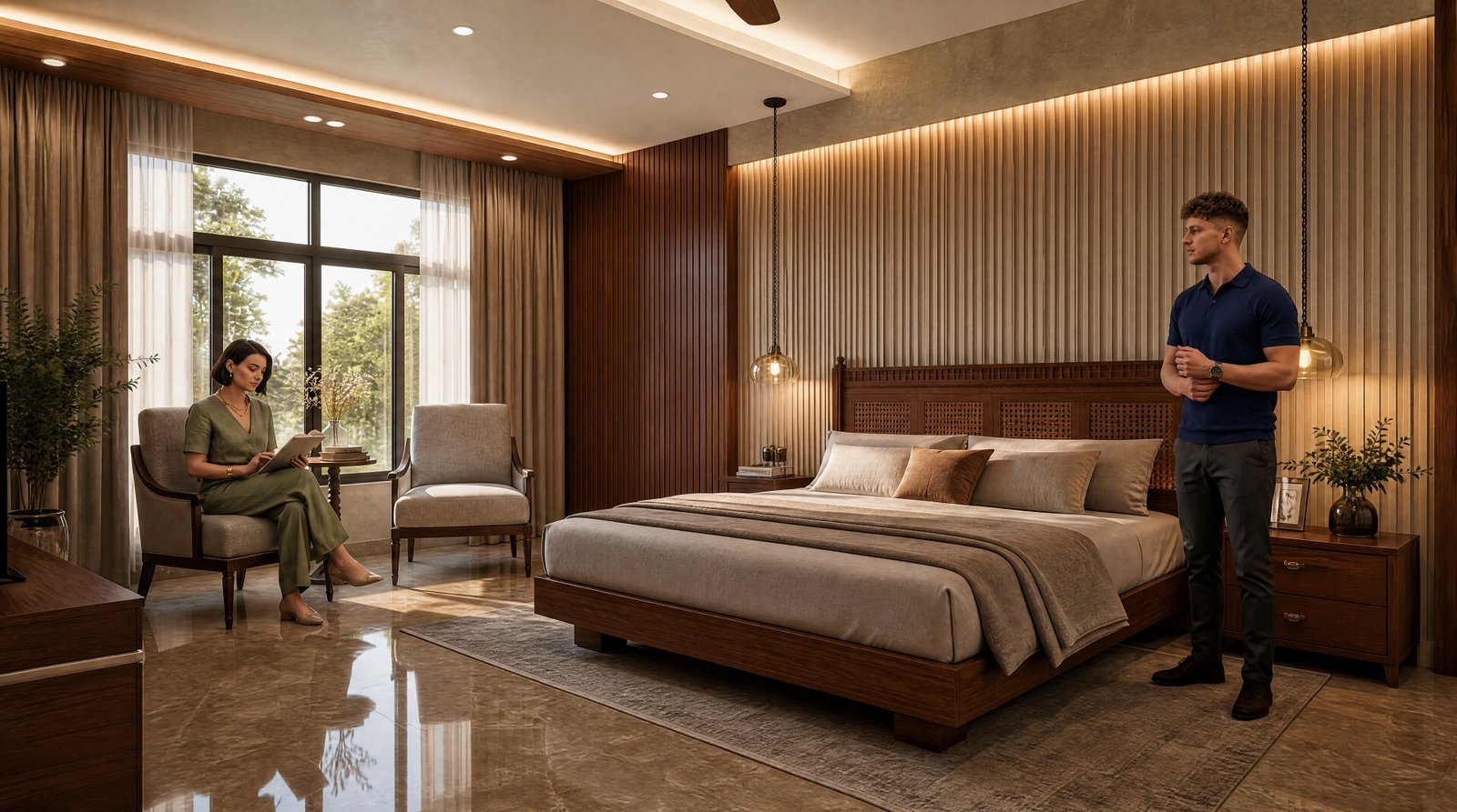 Luxury bedroom interior with modern design elements. — Premium Residence Rendering