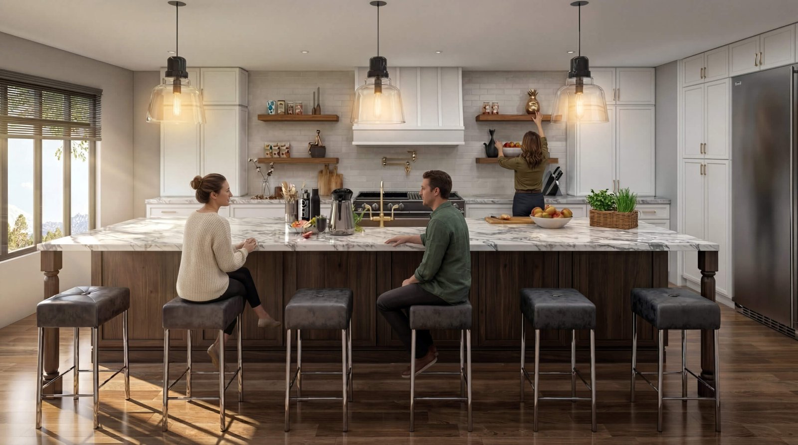 Luxury modern kitchen island 3D interior rendering — Virtual Interior Design Rendering Austin
