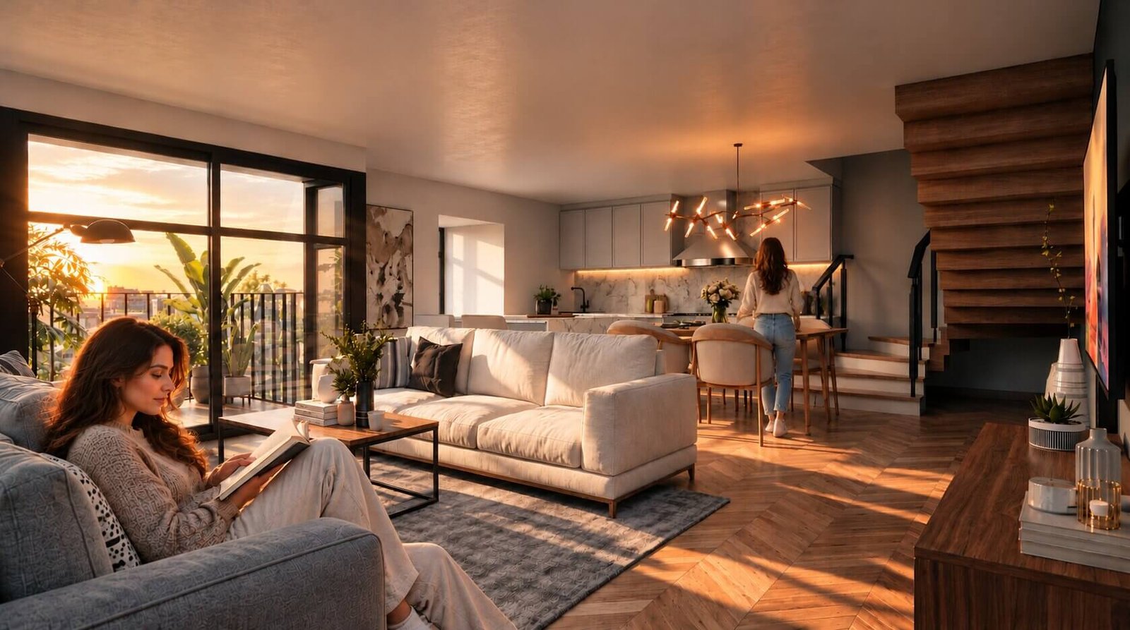 A luxury living room with a curved ceiling and cozy seating