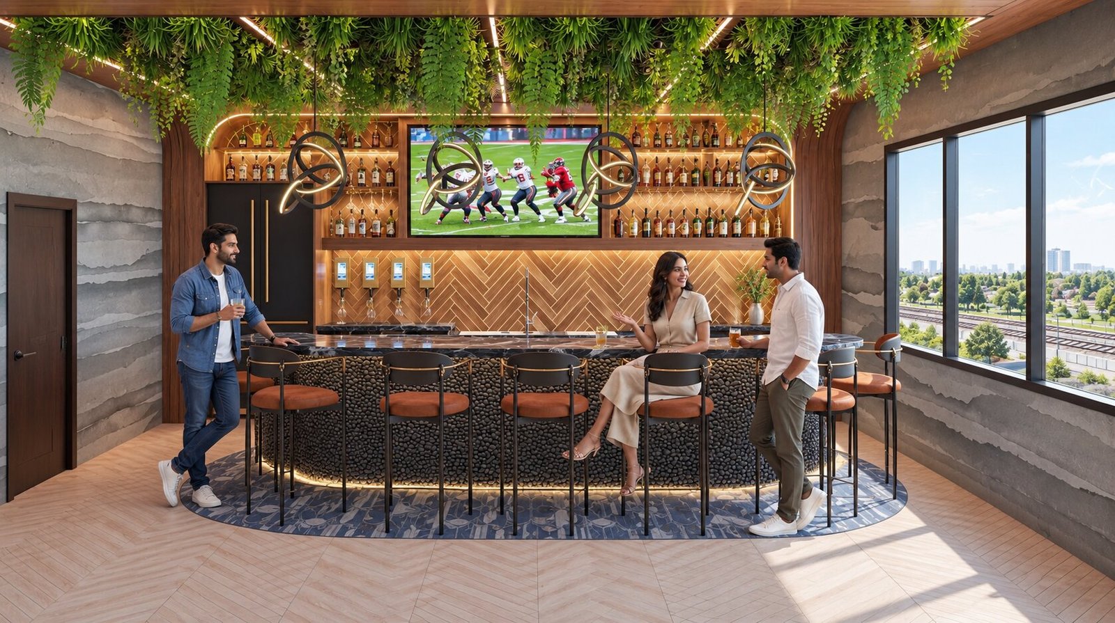 Modern bar interior with a lively atmosphere — Pub Interior Visualization