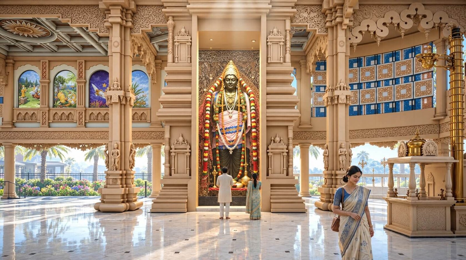 3D rendering of temple interior highlighting sacred ambiance