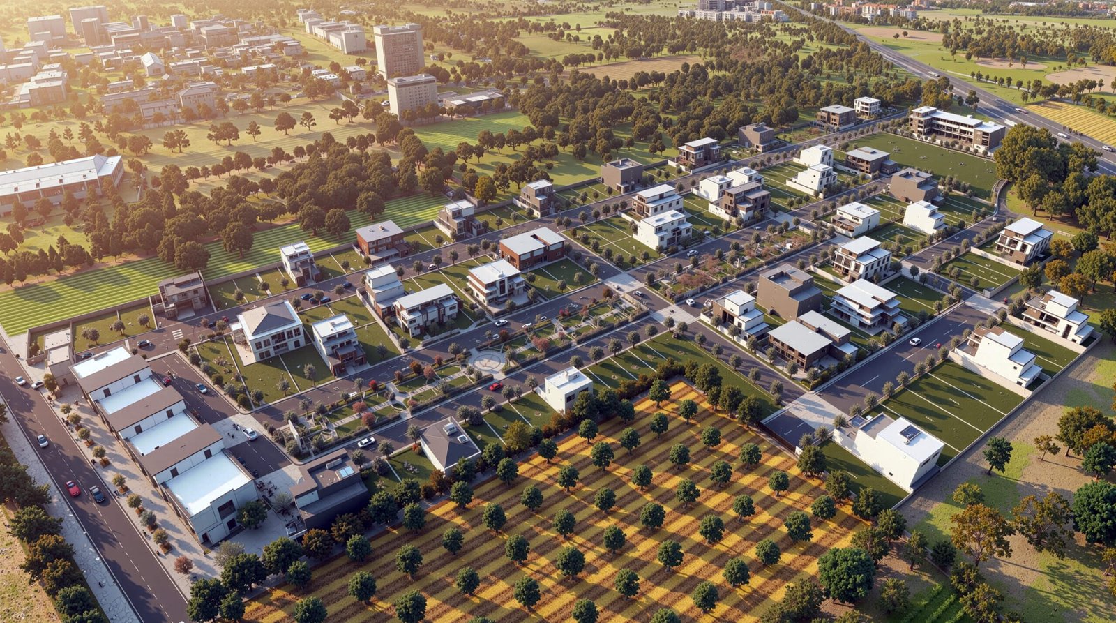 Bird view rendering of a residential neighborhood — Aerial 3D Visualization Brazil