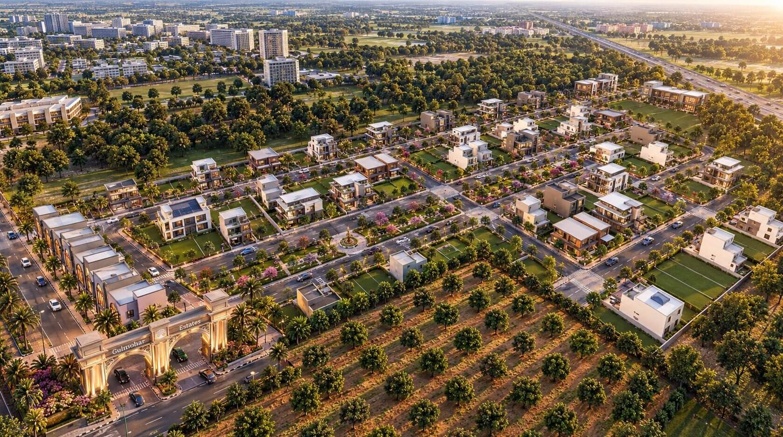 Bird view 3D rendering of a residential area — Aerial 3D Visualization For Developers Brazil