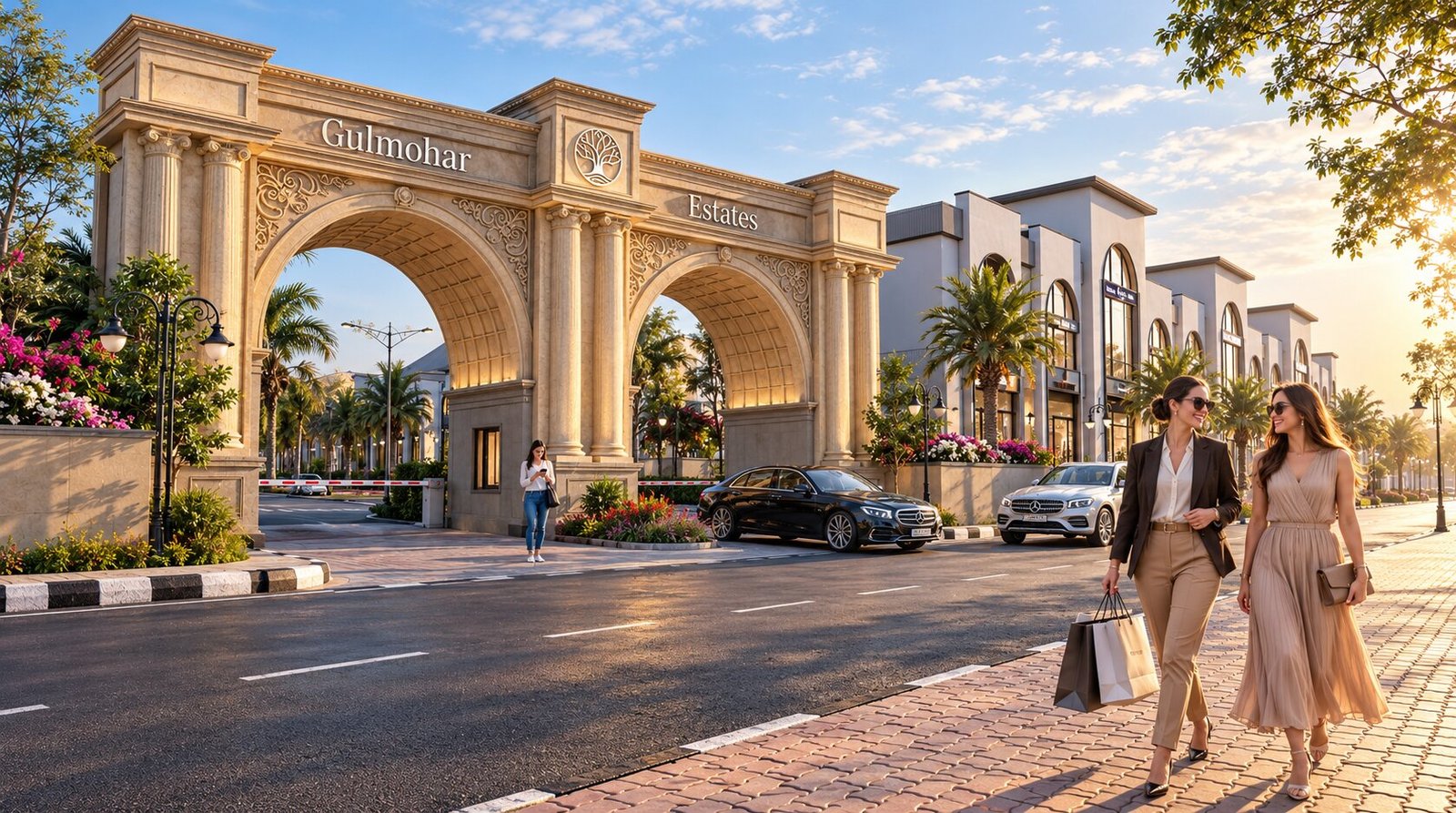 Entrance gate rendering of the township showcasing architectural design.