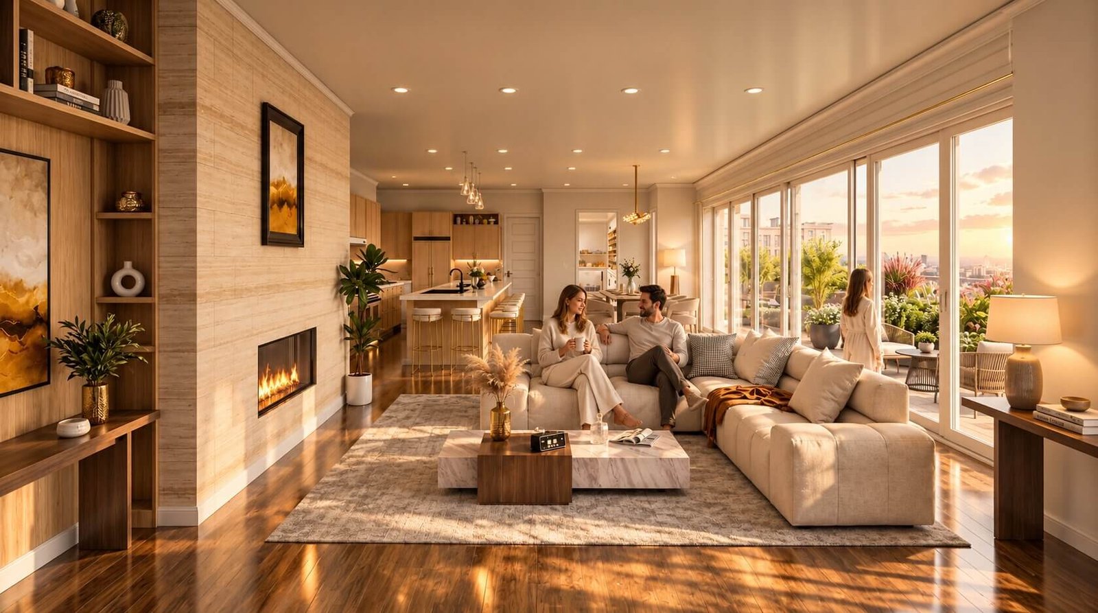A luxury modern living room with large windows in Los Angeles.