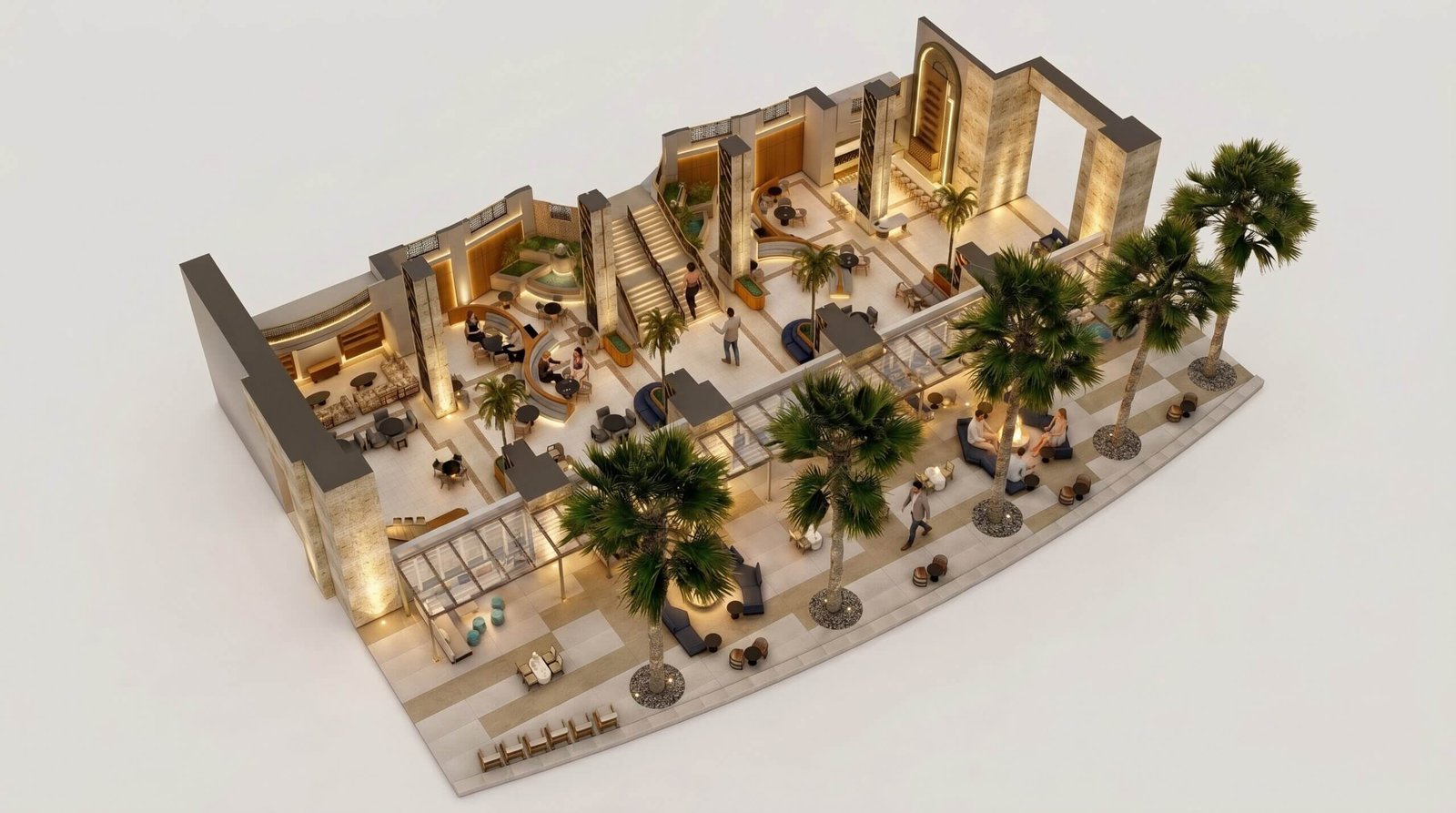 3D floor plan rendering of a luxury hotel lobby — Floor Plan Califonia