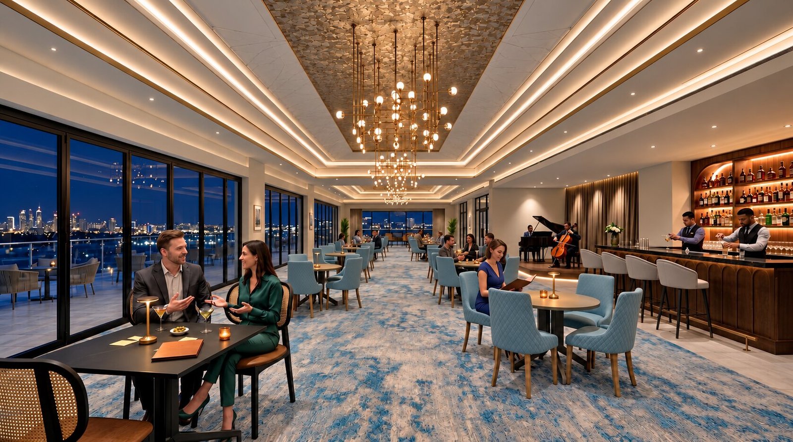 Luxury lounge with sky bar interior design