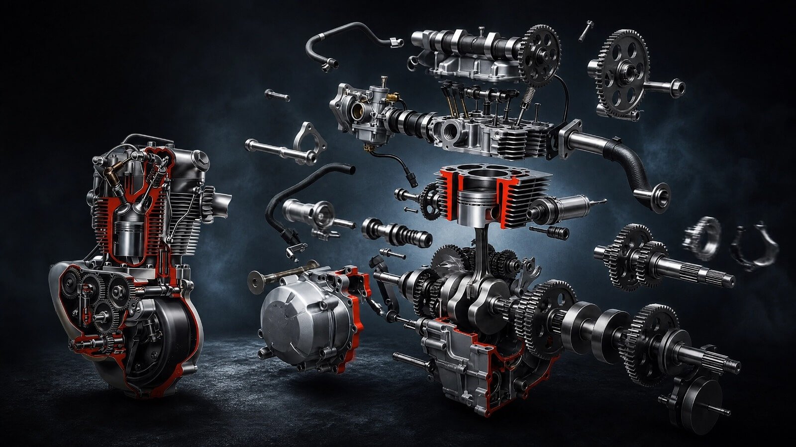Exploded engine with detailed components, 3D product modeling by Yantram Studio