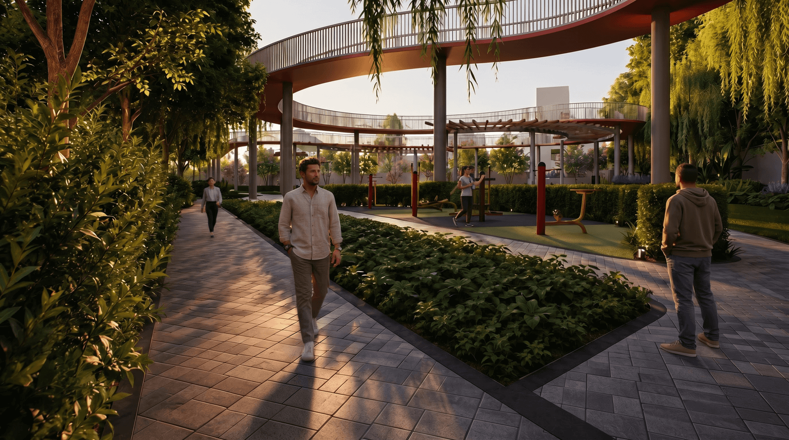 Modern landscape walkway with recreational zone — Modern Villa Rendering