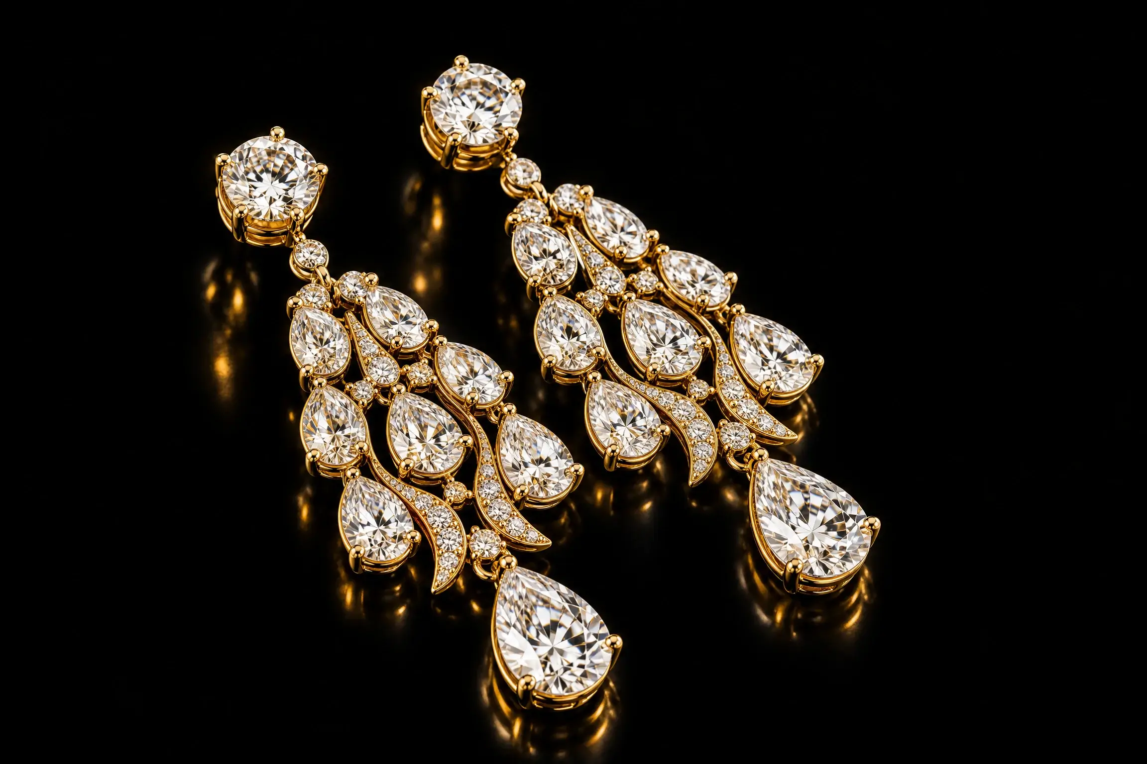 Chandelier earrings with multiple sparkling diamonds. — 3D Product Modeling Surat