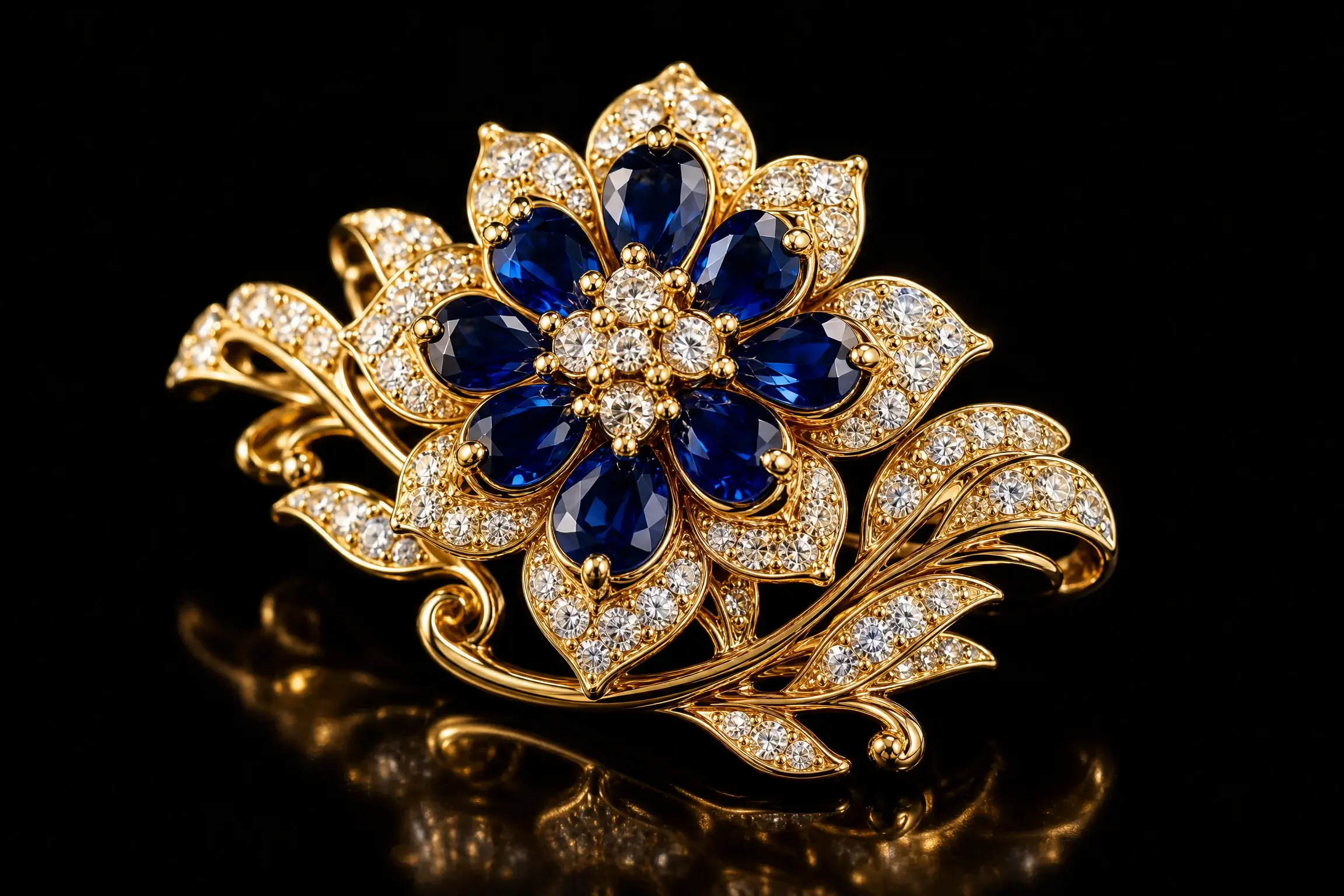 A beautiful gemstone brooch with intricate details.