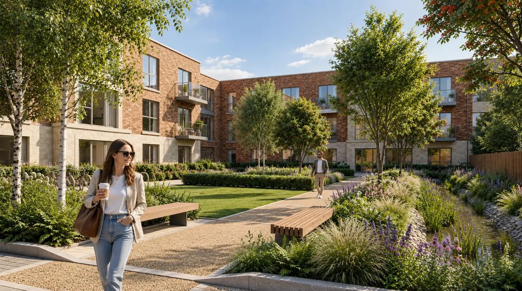Residential courtyard landscape rendering — 3D House Exterior Rendering Dublin