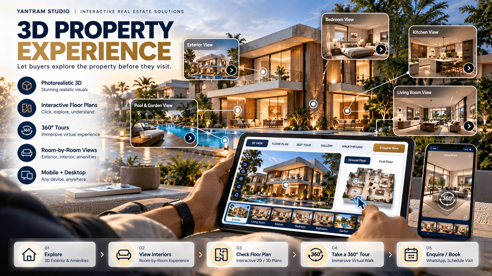 3D property experience showcasing various features of a villa. — 3D Virtual Property Tours