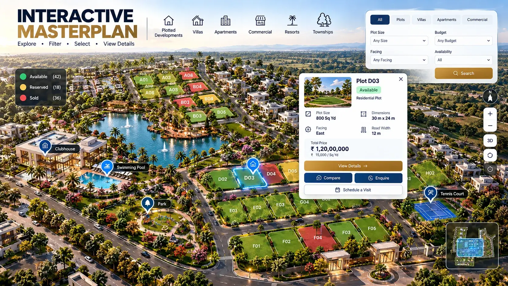Interactive masterplan interface for property listings