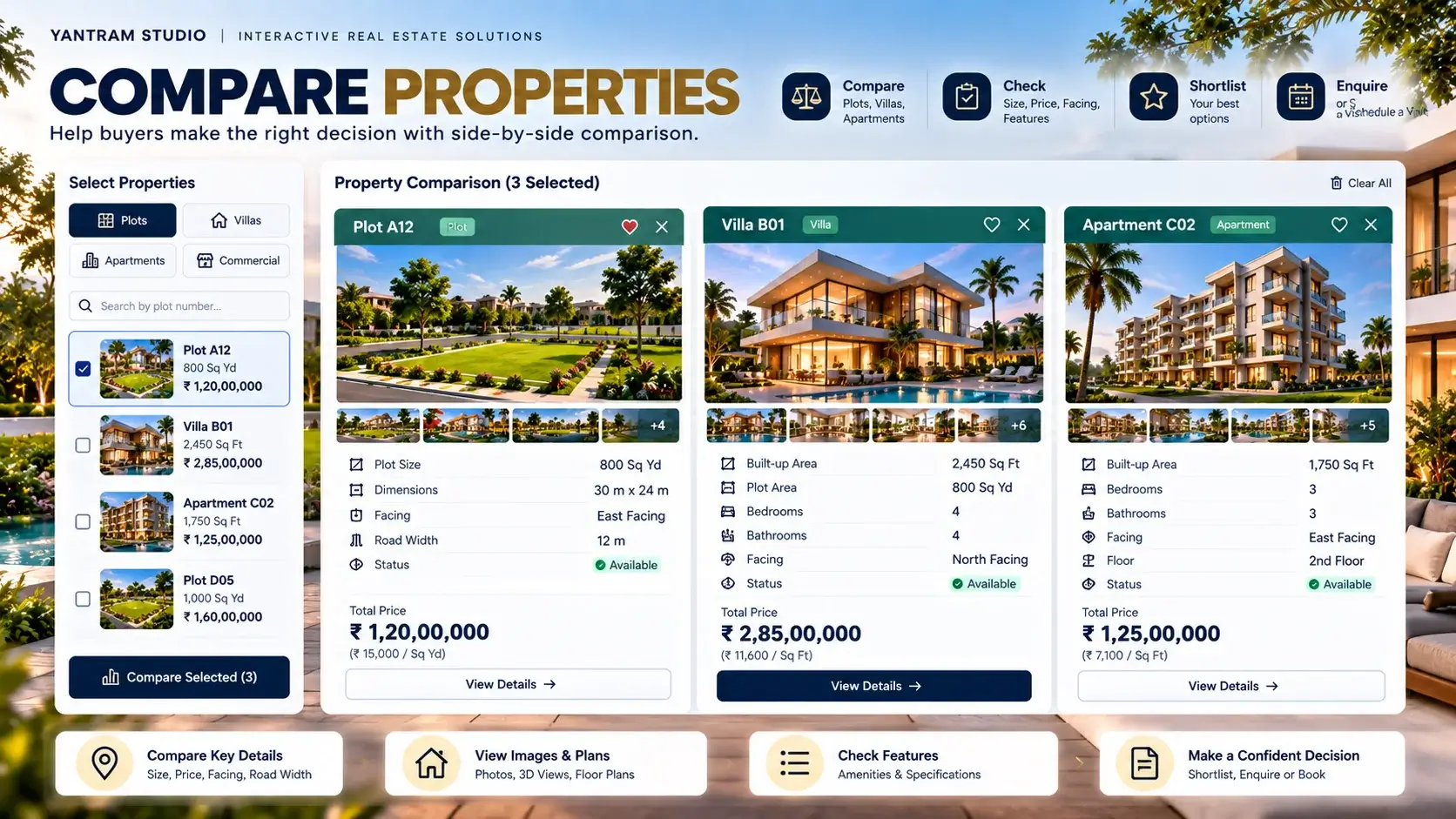 Property comparison feature for easy selection — Interactive Property Website