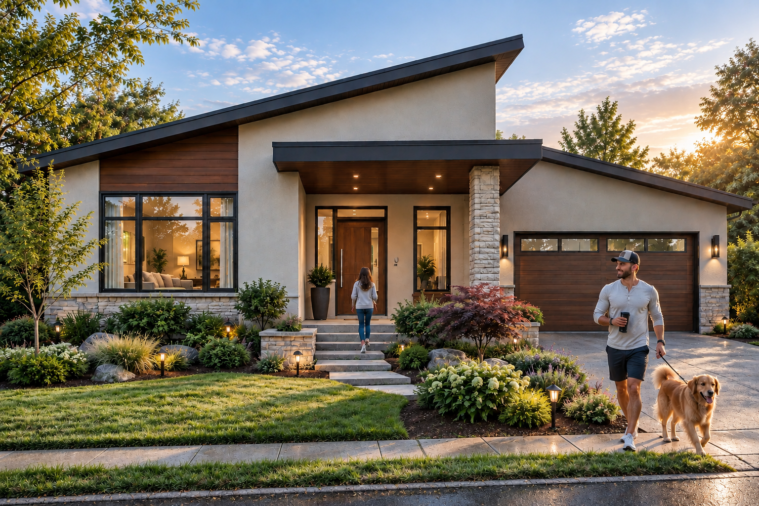 Modern woodland home 3D exterior rendering in Dallas